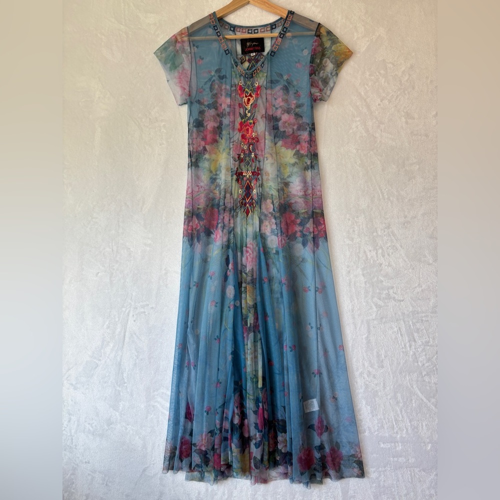 Johnny Was Blue Floral Maxi Dress
